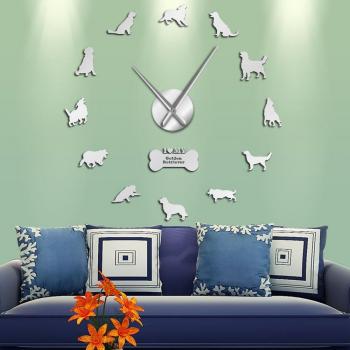 Wandkunstwerk Hundewanduhr mit Spiegel-Design