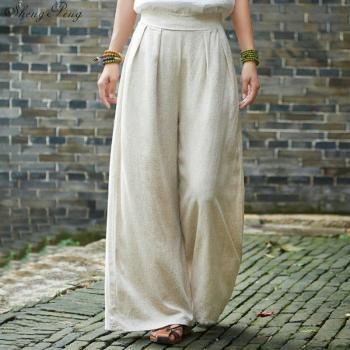Cotton Linen Wide Leg Pants for Women V1579