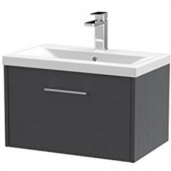 Juno Graphite Grey 600mm Wall Hung Single Drawer Vanity Unit with Mid-Edge Ceramic Basin
