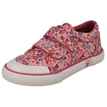 Loveheart Pink Heart Print Girls Closed Rip-Tape Canvas Shoes