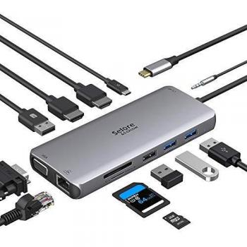 MacBook USB‑C Multi‑Port Hub: 2×HDMI 4K, VGA, Ethernet, Kartenleser, Audio