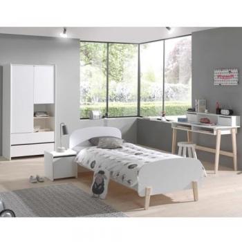 Lit BODHI WHITE 90x200 cm, chevet, armoire à deux compartiments et bureau