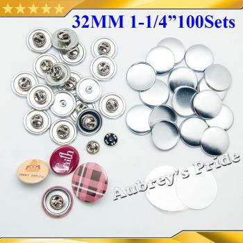 100 Sets 1-1/4 (32mm) Steel Butterfly Clutch-Back Badge Button Components