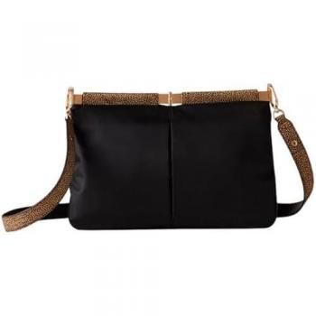 Borbonese Borsa a tracolla 5PM in nylon e pelle nera
