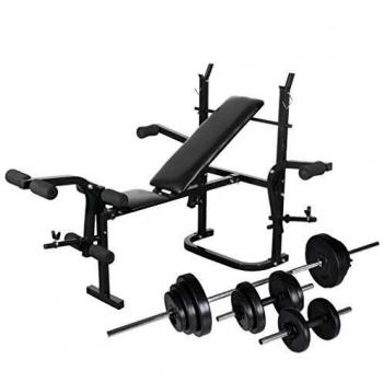 VidaXL Versatile Weight Bench with Weight Rack and Complete Dumbbell Set 30.5kg