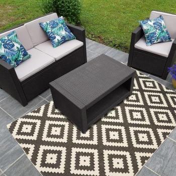 Tapis extérieur kilim UNAMOURDETAPIS 120x170 Noir et Crème