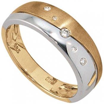 Damen‑Ring JOBO 585 Gold – Gelbgold/Weißgold bicolor matt mit 5 Brillanten, Größe 58
