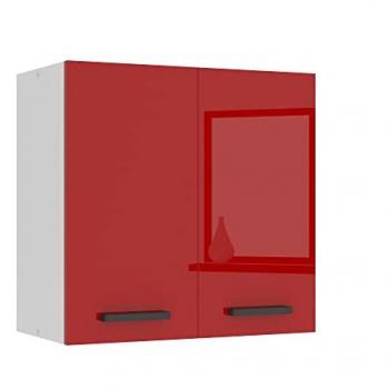 Meuble Haut Cuisine Belini SG2-60, 2 Portes, Rouge, T: 29,6x60x58 cm, Armoire avec Poignée en Métal