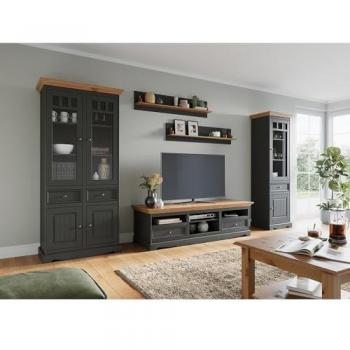 BORMIO-163 Wohnzimmer Set, 5-teilig, Massivholz grau mit Kiefer Optik