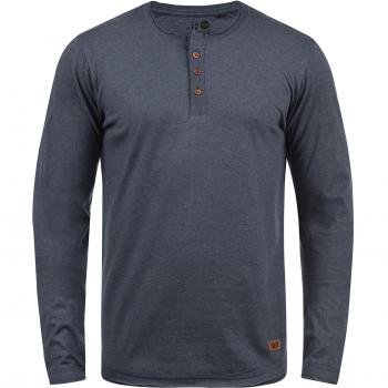 !Solid Taoki Herren Langarmshirt, Grandad-Kragen, Baumwollmischung, Größe:L, Farbe:Insignia Blue Melange