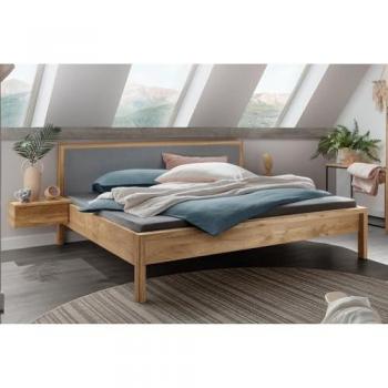 Massivholz Bett 140x200 cm mit gepolstertem Kopfteil und 2 Nachttischen Eiche AVELLINO-137