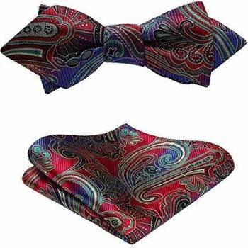 Business Party Paisley Bow Tie with Matching Pocket Square
