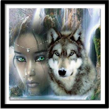 Kreuzstich-Diamantbild Mädchen und Wolf