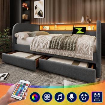 Sofá Cama LED Okwish 140x190 con cargador USB‑C