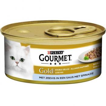 Gourmet Gold Luxe Mix kattenvoer met zeevis en spinazie, 85g
