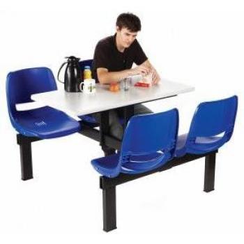 Steel‑Polypropylene 4‑Seat Canteen Table with Dual Access – Blue/Black/White Finish