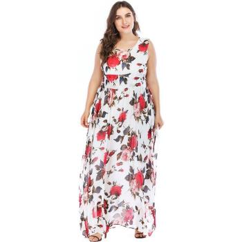Huashang Estampado Boho – Vestido Largo con Cuello Redondo y Detalle Lazo