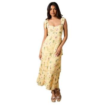Lemon‑Yellow Floral Pleated Midi Dress – Petite, UK 16 (Oasis)