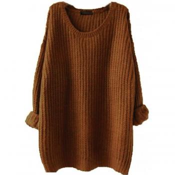 Pull Rétro Oversized Manches Longues Femmes Jaune Foncé