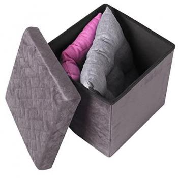 Pouf de rangement pliable Kube en velours marron anthracite