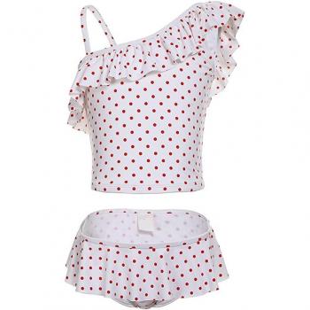Girls' Printed Two-Piece Swimsuit with Shoulder Flounces, Ages 3-14