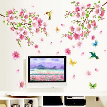 Large Peach Blossom Bird Wall Art