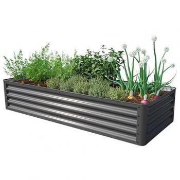 PRIMEYARD Steel Raised Garden Bed 180 cm x 75 cm x 35 cm, Anthracite Grey