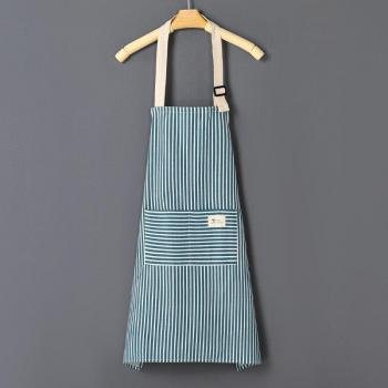 Tenue de chef unisexe en tissu lin-coton rayé avec deux poches latérales