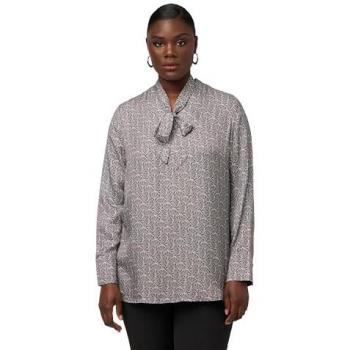 Blusa Viscosa Scollata a V con Fiocco, Bianco, 52/54