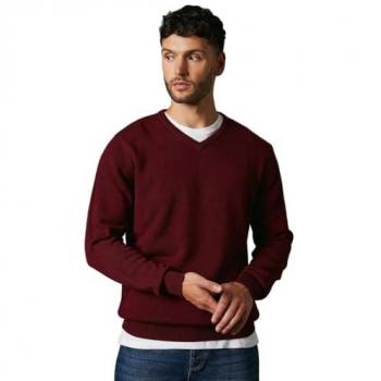 V-Neck Cotton Jumper (Men) – Burgundy, Large