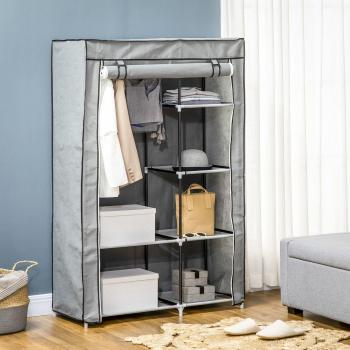 HOMCOM Portable Fabric Wardrobe with 6 Shelves and 1 Hanging Rail