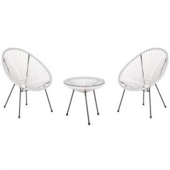 Ensemble de jardin Beliani ACAPULCO II – chaises spaghetti + table basse en rotin PE blanc, verre sécurisé en acier