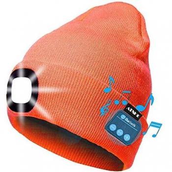 ATNKE Skiing Hiking Camping Cycling Beanie Cap with LED Lights (Orange)