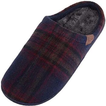 Men's Navy Traditional Tartan Slip-On Mules