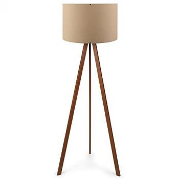 Lámpara de pie de diseño Tanganica, pantalla recta, 70% MDF, 30% PVC, color beige, trípode oscuro, dimensiones 38x38x140 cm, casquillo E27