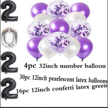Décoration de fête : 50 ballons en latex et chiffres en aluminium noirs et argentés