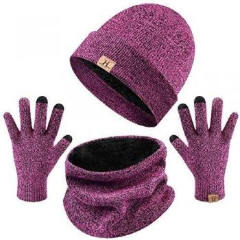 Gorro de Punto y Set de Accesorios de Invierno Tuopuda® (Rosa caliente)
