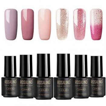 Rosalind Thermo‑Glitter Gel Nail Polish – Pink Set, UV LED Trockenzeit, Nude Longstay Maniküre – 6×7 ml