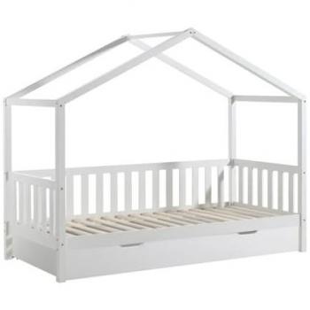Lit Maison à Barrières ARKAN 90x200cm Pin Blanc