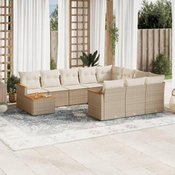 Suite de patio VidaXL 11 meubles, coussins beige, structure en résine tressée