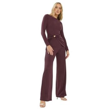 Women's 12XL Long Tall Burgandy Wide‑Leg Trousers – Textured Finish