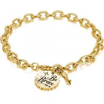 Bracciale donna S'agapò della linea Happy, modello SHAM17, con charms a forma di cuore e fiore in acciaio dorato