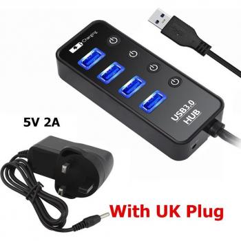 Hub USB 3.0 7 ports avec alimentation externe – séparateur multi‑prise EU/US/AU
