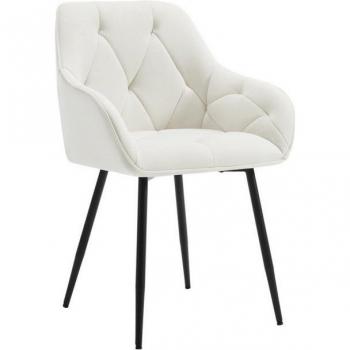 Silla Moderna de Terciopelo con Estructura Metálica Crema