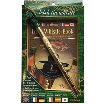 Walton’s Brass D‑Pipe Tin Whistle with Multilingual Instruction & Demo CD (1514 Gold)