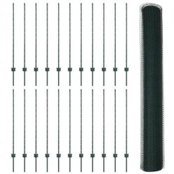 Cerca de acero verde 1,2 × 50 m con 11 postes de 120 cm