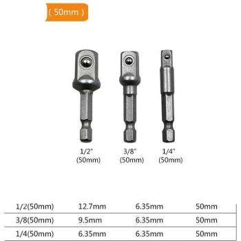 3/8pcs Chrome Vanadium Steel Hex Shank Socket Adapter Set for Electric Drill 1/4 3/8 1/2