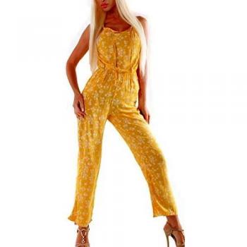 SJ Fashion Italien Sommer Jumpsuit Kordelträger Blumenprint Maxi V-Neck Casual One Size