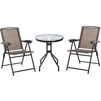 Outsunny Set Mobili Pieghevoli da Giardino 3 Pezzi con Tavolo e 2 Sedie