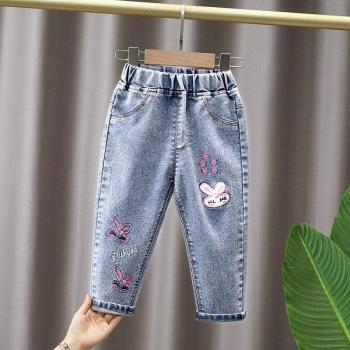 Pantalon long en denim pour bébé fille, coupe ajustée, 1 à 7 ans